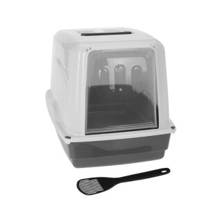 Katzenklo Katzentoilette mit Deckel, Klappe und Schaufel 53x38x45cm Katzen-WC anthrazit