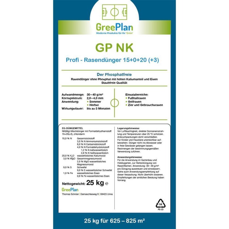 GP NK Profi min. Rasendnger 25kg Sack 500-825 m NK-Dnger 15+0+20(+3)+Fe  - pondeo.de - Dein Online,  88,59