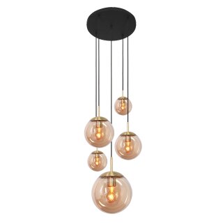Steinhauer Pendelleuchte Bollique 5-flammig Bernstein 60x60cm