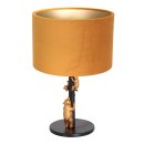Steinhauer Tischleuchte Animaux 1-flammig Mattschwarz mit goldenen Details und goldenen Schirm 20x20cm