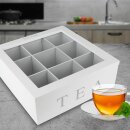 Teebox 9 Fächer Holz weiß Teekiste Teebeutelbox Tee Teebeutelkiste Teekasten