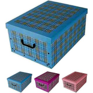 Aufbewahrungsbox Karo mit Deckel/Griff 51x37x24cm Allzweckkiste Pappbox Aufbewahrungskarton Karo rosa