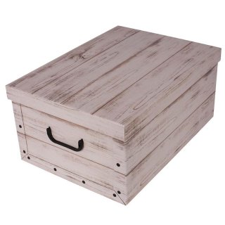 Aufbewahrungsbox Natur mit Deckel/Griff 51x37x24cm Allzweckkiste Pappbox Aufbewahrungskarton Holzbrett weiß