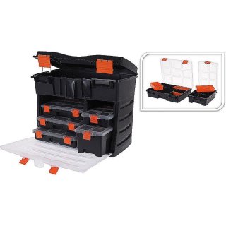 Werkzeugkasten Angelkoffer 31,5x52,5x41,5cm schwarz/orange Werkzeugkiste Werkzeugbox Werkzeugkoffer Kunststoffkiste