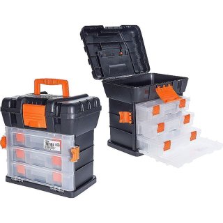 Werkzeugkasten Angelkoffer 34x26x35,5cm schwarz/orange Werkzeugkiste Werkzeugbox Werkzeugkoffer Kunststoffkiste