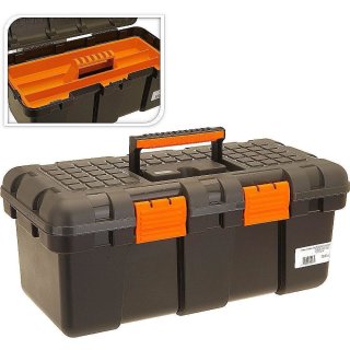 Werkzeugkasten Angelkoffer 50x25x23,5cm schwarz/orange Werkzeugkiste Werkzeugbox Werkzeugkoffer Kunststoffkiste