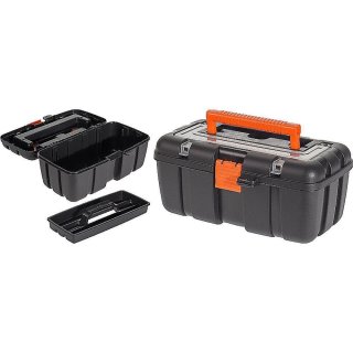 Werkzeugkasten Angelkoffer 25x15x11cm schwarz/orange Werkzeugkiste Werkzeugbox Werkzeugkoffer Kunststoffkiste