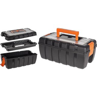 Werkzeugkasten Angelkoffer 37x20x16cm schwarz/orange Werkzeugkiste Werkzeugbox Werkzeugkoffer Kunststoffkiste