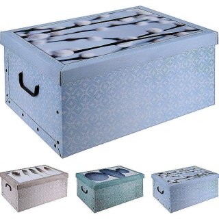 Aufbewahrungsbox Natur mit Deckel/Griff 51x37x24cm Allzweckkiste Pappbox Aufbewahrungskarton grün