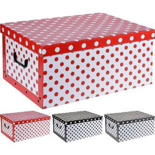 Aufbewahrungsbox Punkte mit Deckel/Griff 51x37x24cm Allzweckkiste Pappbox Aufbewahrungskarton schwarz