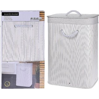 Wäschetonne Bambus weiß 40x30x60cm Wäschekorb Wäschesammler Laundry