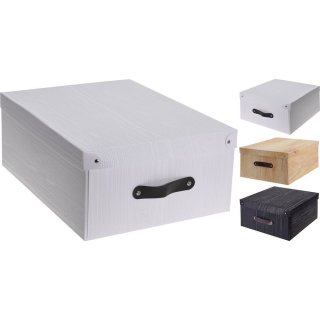 Aufbewahrungsbox groß Natur mit Deckel/Griff 35x26,5x15cm Allzweckkiste Kunststoffbox Aufbewahrungskiste weiß, braun, schwarz