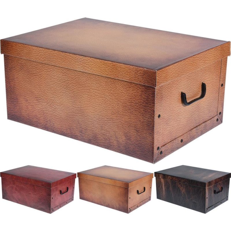 Aufbewahrungsbox Leather mit Deckel/Griff 51x37x24cm Allzweckkiste Pappbox  Aufbewahrungskarton rotbr, € 6,99