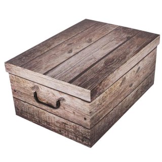 Aufbewahrungsbox klein Natur mit Deckel/Griff 37x30x16cm Allzweckkiste Pappbox Aufbewahrungskarton Holzbrett grau