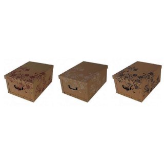 Aufbewahrungsbox Maxi Flower Eco grau, wei&szlig;, rot mit Deckel/Griff 51x37x24cm Allzweckkiste Pappbox Aufbewahrungskarton Geschenkbox