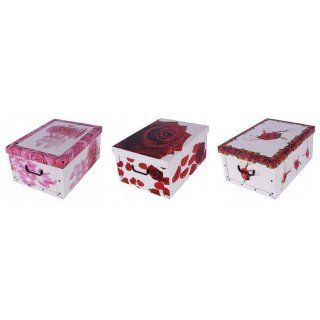 Aufbewahrungsbox Maxi Rose Rot, Red Passion, Pink mit Deckel/Griff 51x37x24cm Allzweckkiste Pappbox Aufbewahrungskarton Geschenkbox