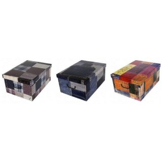 Aufbewahrungsbox Maxi Patchwork Classic, Jeans, Vintage mit Deckel/Griff 51x37x24cm Allzweckkiste Pappbox Aufbewahrungskarton Geschenkbox