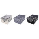 Aufbewahrungsbox Mini Flower grau, schwarz, wei&szlig; mit Deckel/Griff 33x25x16cm Allzweckkiste Pappbox Aufbewahrungskarton Geschenkbox