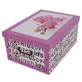 Aufbewahrungsbox Maxi Blumen rosa mit Deckel/Griff 51x37x24cm Allzweckkiste Pappbox Aufbewahrungskarton Geschenkbox
