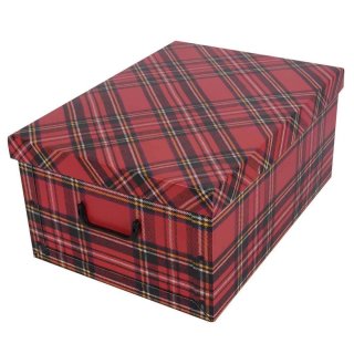 Aufbewahrungsbox Maxi Tartan Karo rot mit Deckel/Griff 51x37x24cm Allzweckkiste Pappbox Aufbewahrungskarton Geschenkbox