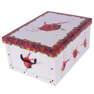Aufbewahrungsbox Maxi Rose Red Passion mit Deckel/Griff 51x37x24cm Allzweckkiste Pappbox Aufbewahrungskarton Geschenkbox