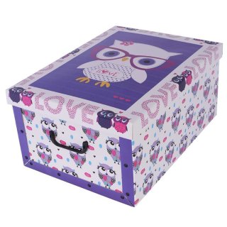 Aufbewahrungsbox Maxi Eule lila mit Deckel/Griff 51x37x24cm Allzweckkiste Pappbox Aufbewahrungskarton Geschenkbox