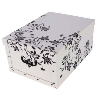 Aufbewahrungsbox Midi Flower weiß mit Deckel/Griff 37x30x16cm Allzweckkiste Pappbox Aufbewahrungskarton Geschenkbox