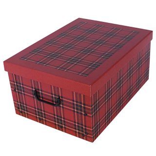 Aufbewahrungsbox Midi Tartan Karo rot mit Deckel/Griff 37x30x16cm Allzweckkiste Pappbox Aufbewahrungskarton Geschenkbox