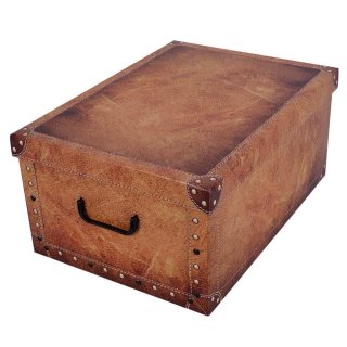 Aufbewahrungsbox Midi Leather creme mit Deckel/Griff 37x30x16cm Allzweckkiste Pappbox Aufbewahrungskarton Geschenkbox
