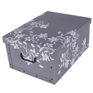Aufbewahrungsbox Mini Flower grau mit Deckel/Griff 33x25x16cm Allzweckkiste Pappbox Aufbewahrungskarton Geschenkbox