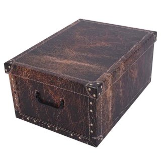 Aufbewahrungsbox Mini Leather braun mit Deckel/Griff 33x25x16cm Allzweckkiste Pappbox Aufbewahrungskarton Geschenkbox